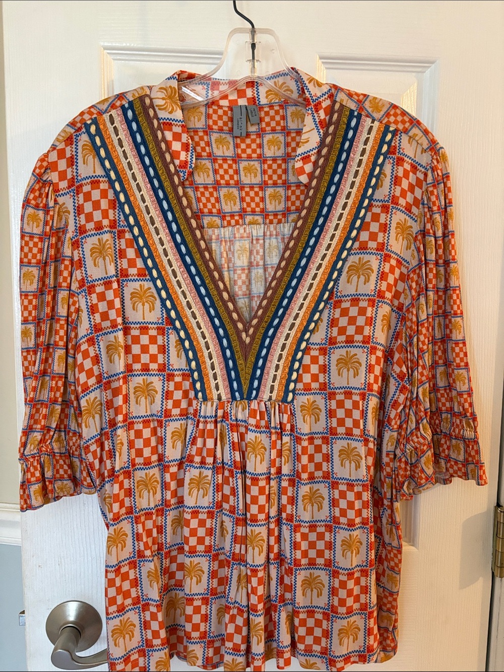 bl^nk NWT Boho Floral V-Neck Tunic Top in orange, yellow and blue